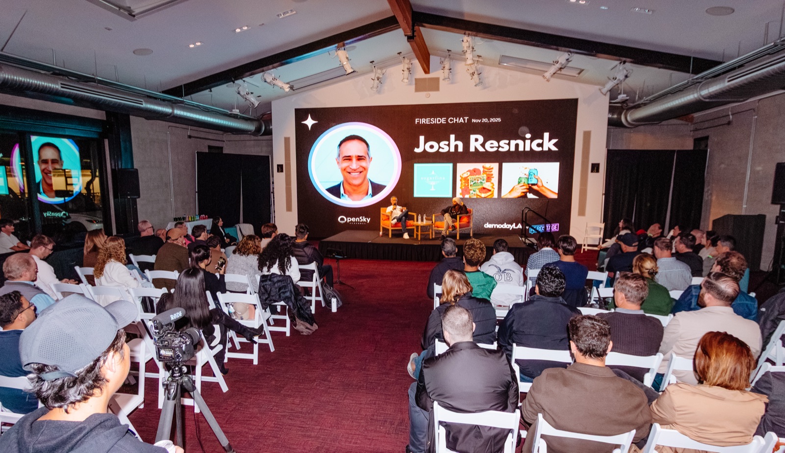 Fireside chat at Demo Day LA with a packed audience